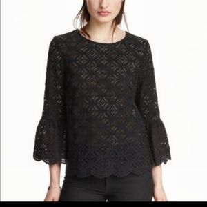 NWT H&M Lace Bell Sleeve Blouse Size 12.